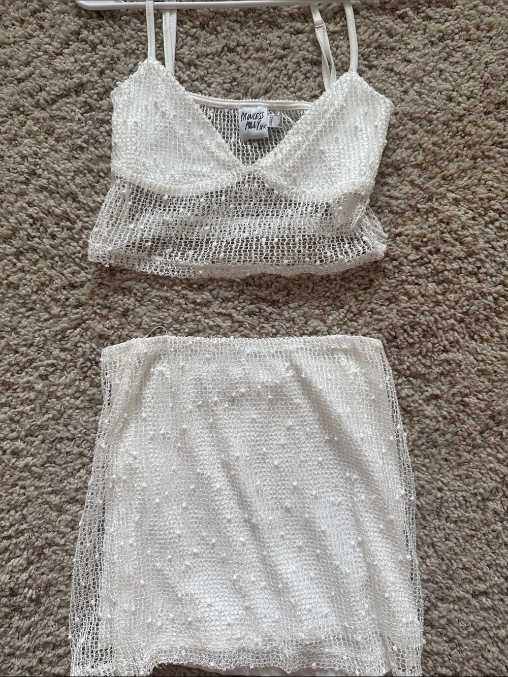 Princess Polly White Beaded Knit Crop Top & Skirt Set - Picture 1 of 2